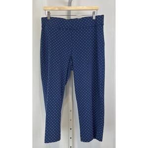 LANDS' END Polka Dot Pull On Cropped Pants Zip Pocket Stretch Cotton Blue Size L